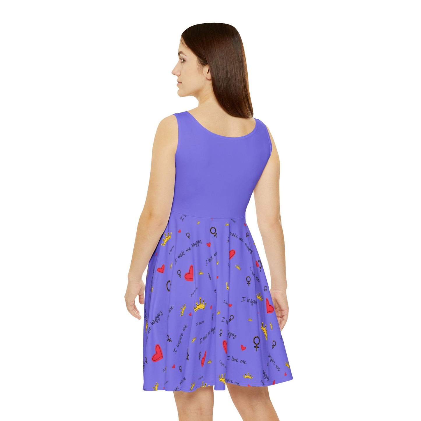 Women's Dress - Cute & Empowering 'I Love Me' Purple Skater Dress