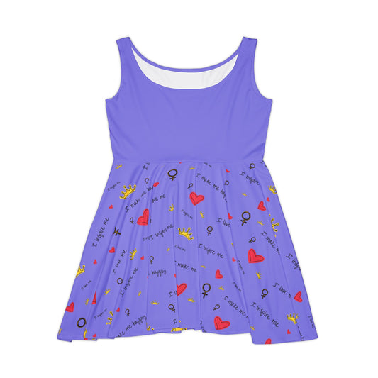 Women's Dress - Cute & Empowering 'I Love Me' Purple Skater Dress