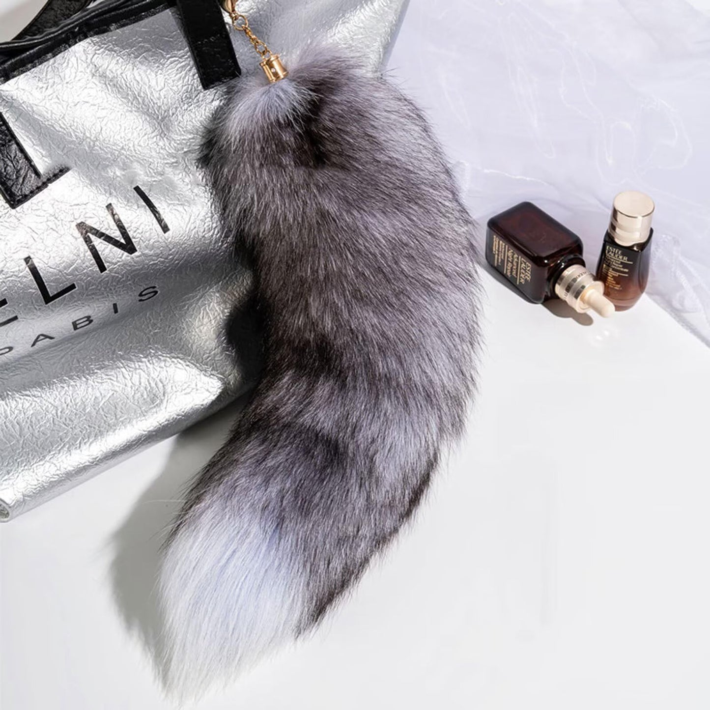 Fluffy Real Fox Fur Tail Keychain Tassel Bag Cosplay Toy Handbag Accessory Hook Pendant