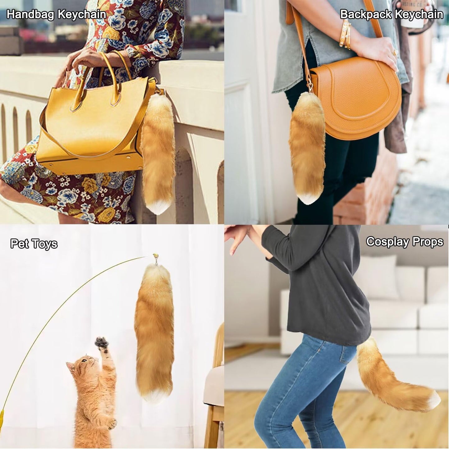 Fluffy Real Fox Fur Tail Keychain Tassel Bag Cosplay Toy Handbag Accessory Hook Pendant