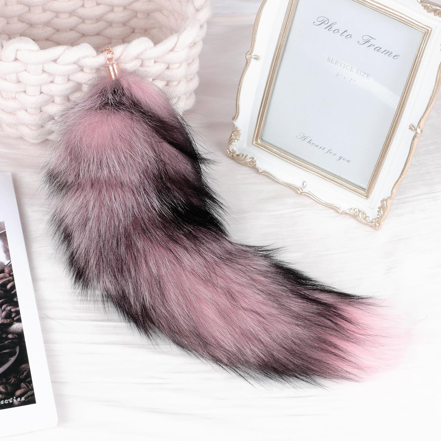 Fluffy Real Fox Fur Tail Keychain Tassel Bag Cosplay Toy Handbag Accessory Hook Pendant