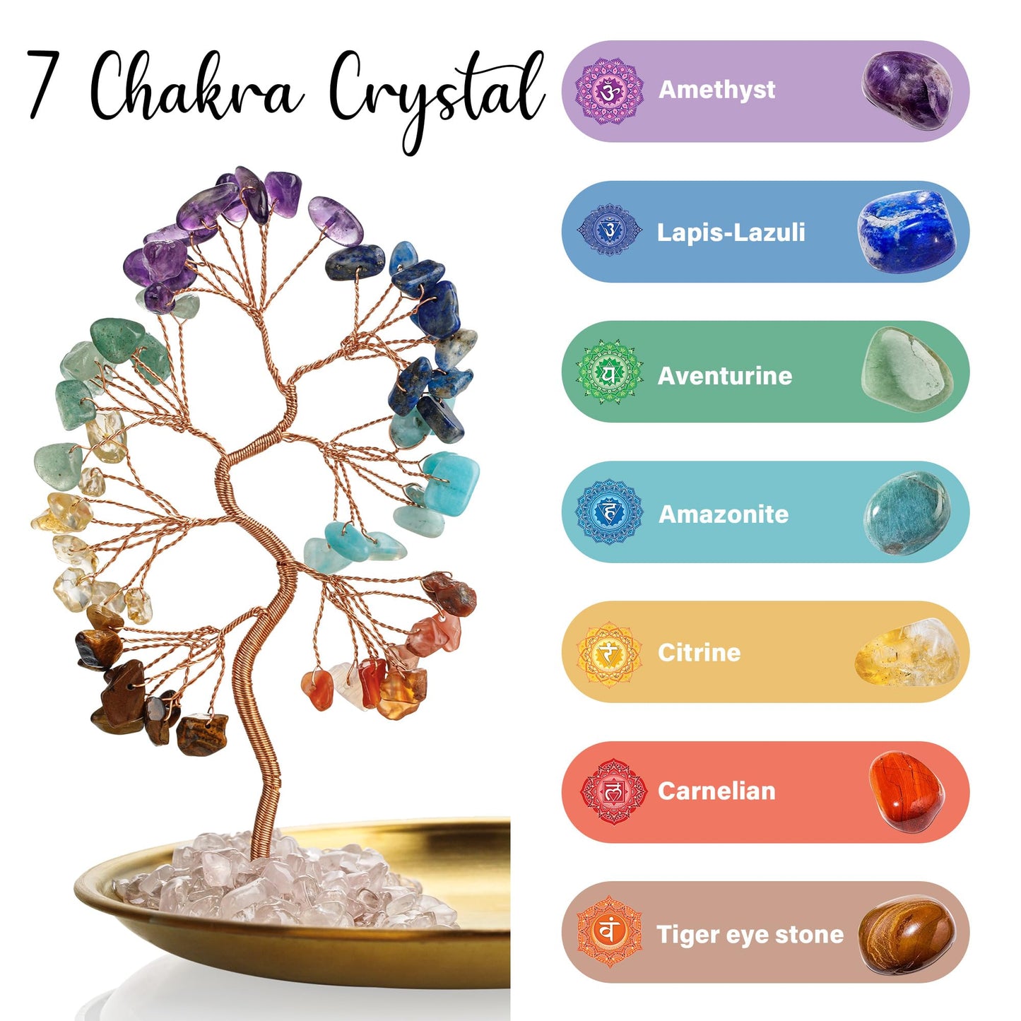 ZenBless Crystals Tree,7 Chakra Healing Crystals Tree Gaia Te Fiti Storage Tray Yoga Meditation Zen Home Decor Set Figurine Ornament Decoration Feng Shui Wealth Luck (Mother Earth Statue_Gold Tray)