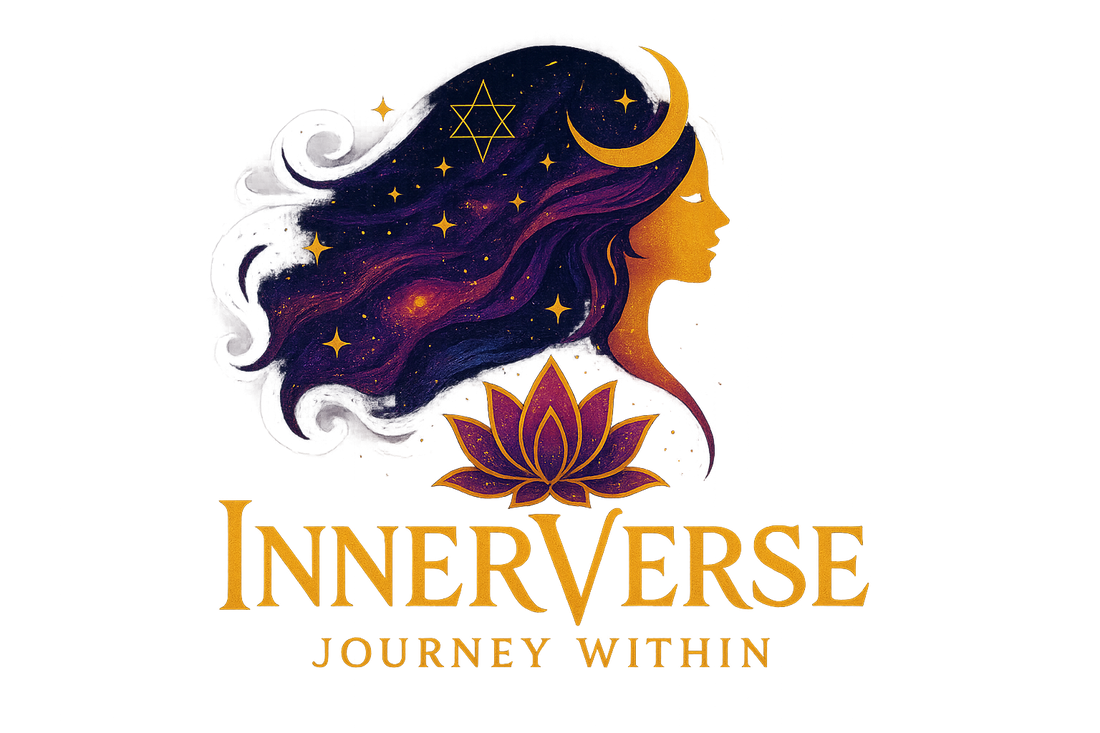 Logo for InnerVerse - Journey Within, unique design, vibrant, inspirational, bold, niche of Goddesses and self discovery